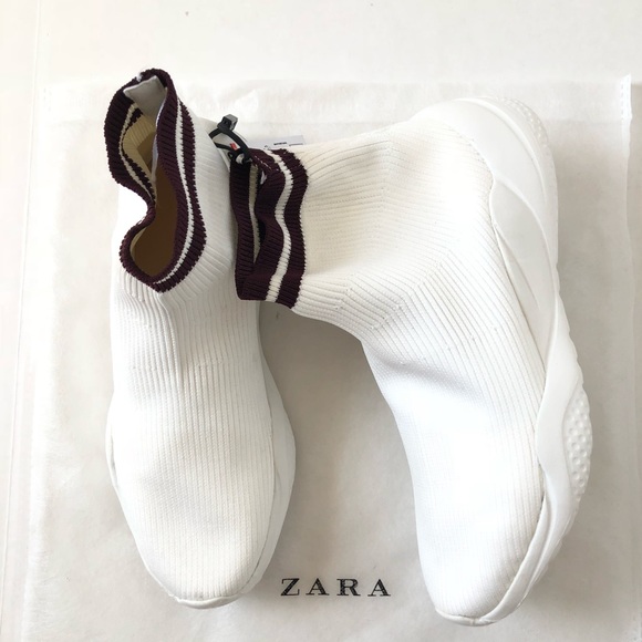 Zara White High Top Sock Sneakers NEW - Picture 4 of 8